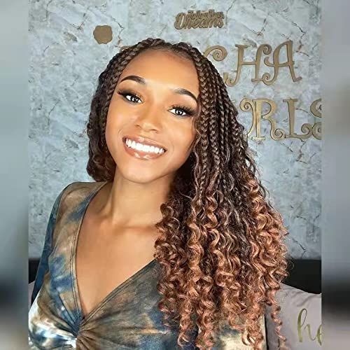 BOHOBABE Short Bohemian Box Braids Crochet Hair with Curly Ends 12 Inch 8 Packs crochet box braids (T30)