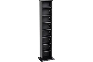 Black Slim Multimedia Storage Tower | Wood CD Storage & Record Album...