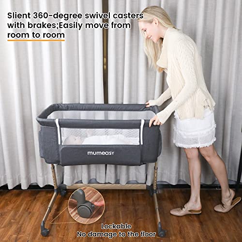 Mumeasy Newborn Baby Bedside Bassinet - Adjustable Portable Bedside Sleeper With Wheels & Storage Basket For Infant | Newborn Baby Boy & Girl #TOP5