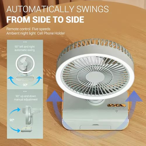 Image of Zemic 4000mAh High Speed ๐๐๐๐ก๐๐ซ๐ ๐๐๐๐ฅ๐ Table Fan for Home, ๐๐ฌ๐๐ข๐ฅ๐ฅ๐๐ญ๐ข๐ง๐ ๐๐๐ง with ๐๐๐ ๐๐ข๐ ๐ก๐ญ | ๐๐๐ ๐๐๐ซ๐ฌ๐จ๐ง๐๐ฅ Fan, ๐๐๐ฆ๐จ๐ญ๐ Control ๐ ๐๐ฉ๐๐๐ (Green)