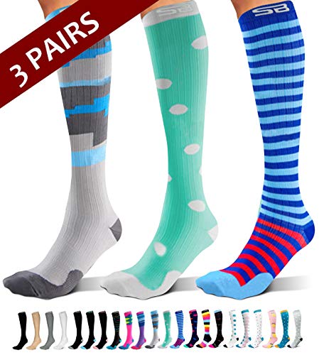 SB SOX 3-Pair Compression Socks (15-20mmHg) for Men & Women – Great Quality