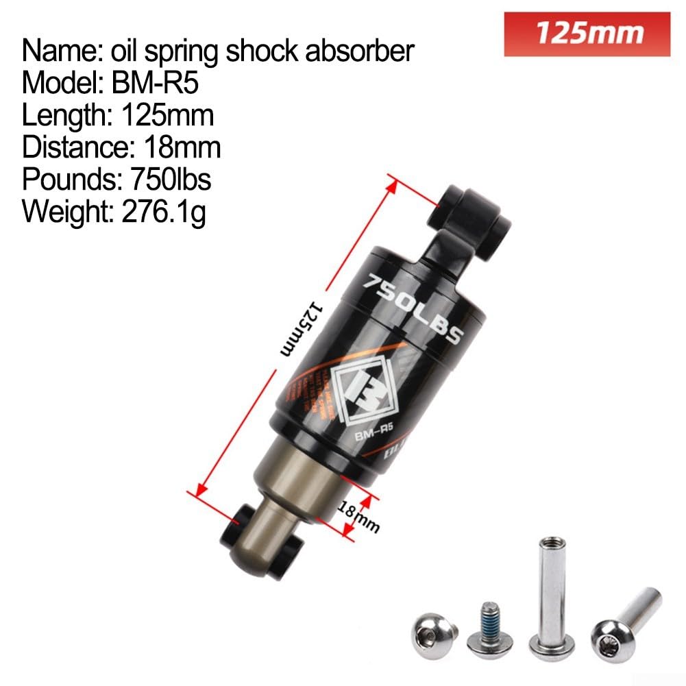 Gdfnmogo Ammortizzatore posteriore per bici elettrica, ammortizzatore posteriore per mountain bike, 165 mm, 125 mm