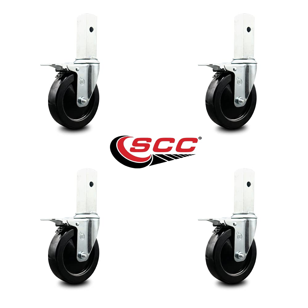Bil-Jax 0026-835 0126835 Scaffold Swivel Caster Replacement Set of 4 – 5 Inch Black Hard Rubber Wheels with Total Lock Brakes - 300 lbs. Capacity Per Caster - Service Caster Brand