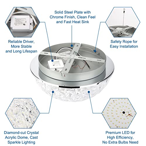 Dakason DKS-LCL10311G15D Led Ceiling Light Fixture Flush Mount, Crystal Chandelier Modern Ceiling Light For Kitchen, Hallway, Living Room, Foyer, Closet thumb #5