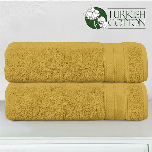 Image of Elegant Comfort Three Line Popcorn Towel Set for Bathroom 27 x 54 inches, Premium Hotel Quality 2-Pack Bath Towels, 100% Turkish Cotton, Soft and Durable, Quick Dry and Highly Absorbent, Amber Gold