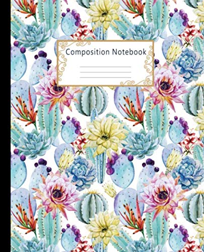 Composition Notebook: Wide Ruled Lined Paper Notebook Journal: Pretty Watercolor Cactus Workbook for Girls Kids Teens Students for Back to School and Home College Writing Notes