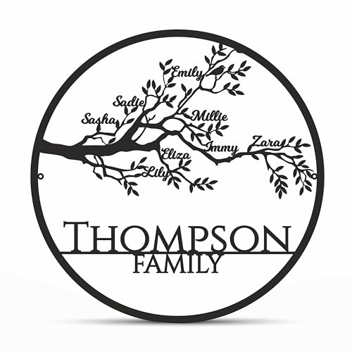 Arbre de Vie Personnalisé en Métal, Décoration Murale, Panneau Familial, Arbre Généalogique avec Prénoms et Nom de Famille, Cadeau pour les Grands-Parents ou les Parents, Signe de Famille (Design 3)