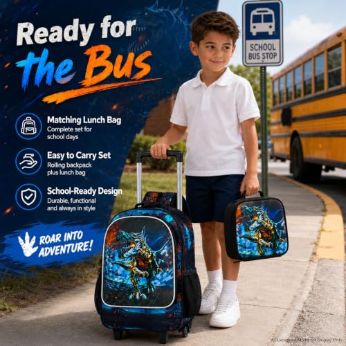 Image of CCJPX Rolling Backpack for Boys, Kids Roller School Bag with Wheels Toddler Wheeled Bookbag Elementary