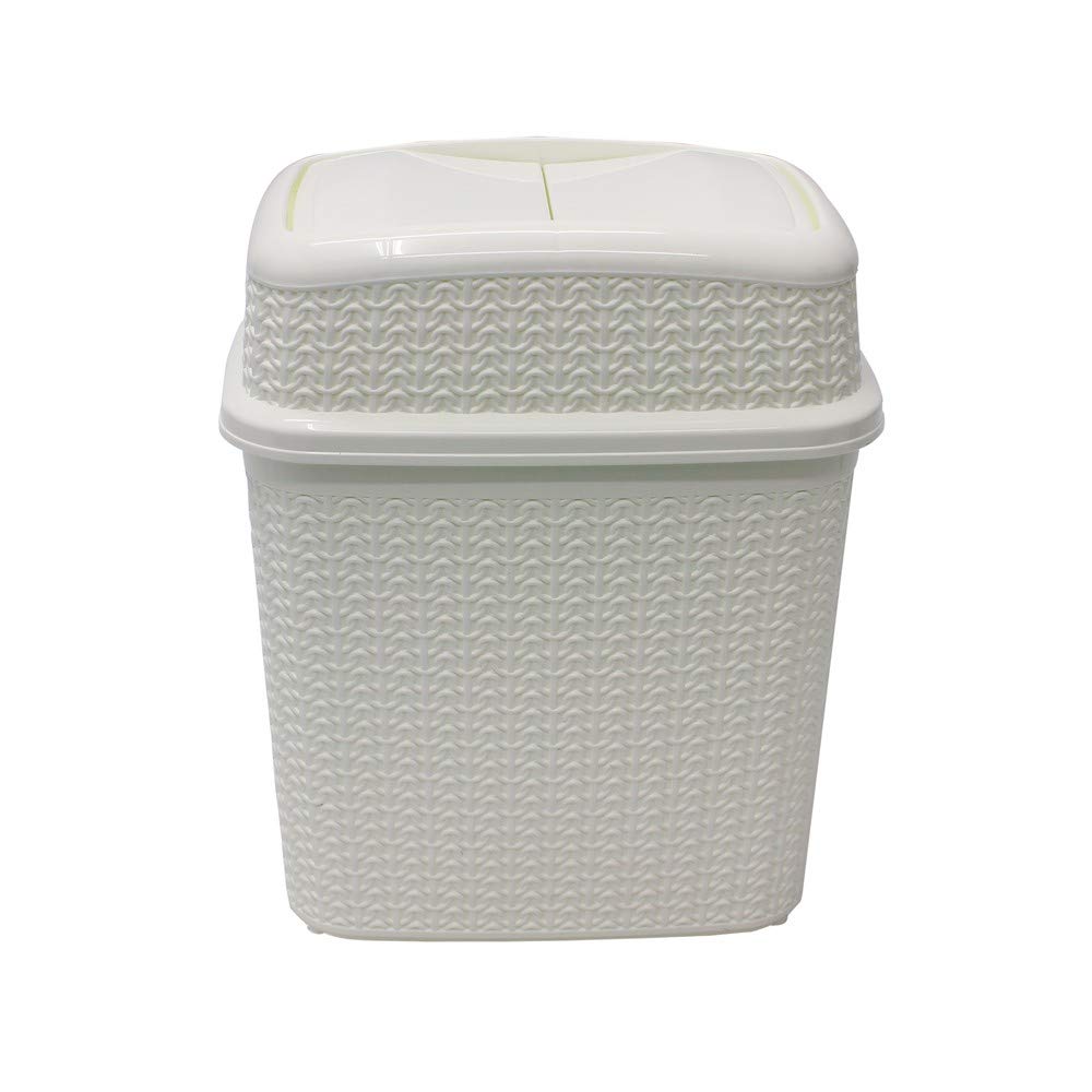 JVL Knit Design Loop Plastic 10 Litre Push Top Bin, White