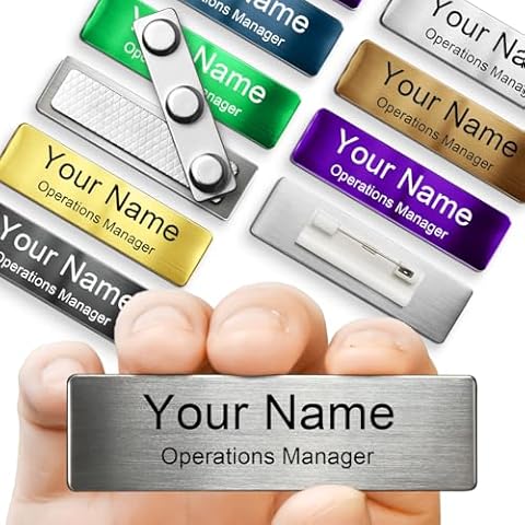 Engraved Personalized Name Tags with Magnet Clip or Pin - Stainless Steel Metal Custom Magnetic Name ID Badge Tag for School Teacher, Kids, Business Work Lable Sign Employee Name Plate (Magnet) Cover
