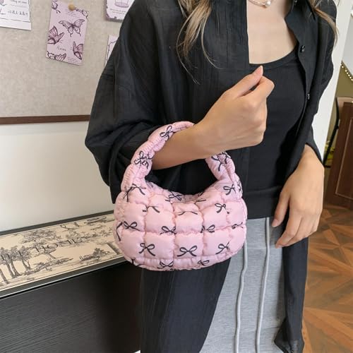 Image of Quilted MINI Handbag and Purses Women Puffer Nylon Hobo Cotton Padded Purse Work Travel Lightweight