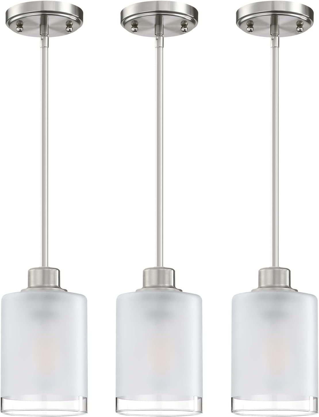 3 Pack 1-Light Industrial Farmhouse Kitchen Island Pendant Ceiling Light Frosted Glass Fixture,Brushed Nickel Finish for Bedroom Hallway Dining Room Entryway Over Sink