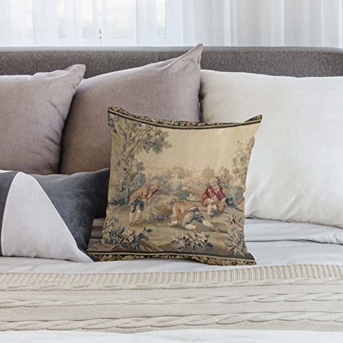 Nebra Aubusson Antique French Tapestry Print Throw Pillow Covers Cozy Square Throw Pillow Case Home Decor For Bed Couch Sofa Living Room Cushion Case 18Inx18In, One Size #TOP4