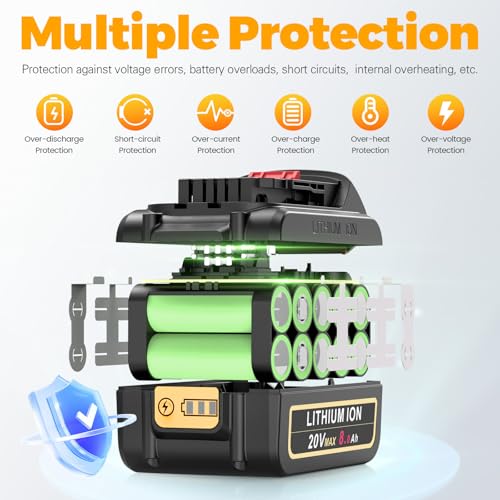 Image of Futurebatt 20V Lithium Ion Battery Replacement for Dewalt 20V Max 8000mAh Compatible with Dewalt Batteries DCB205 DCB206 DCB207 DCB204 DCB201 DCB200 DCD DCF DCG Series Cordless Power Tools (6 Pack)