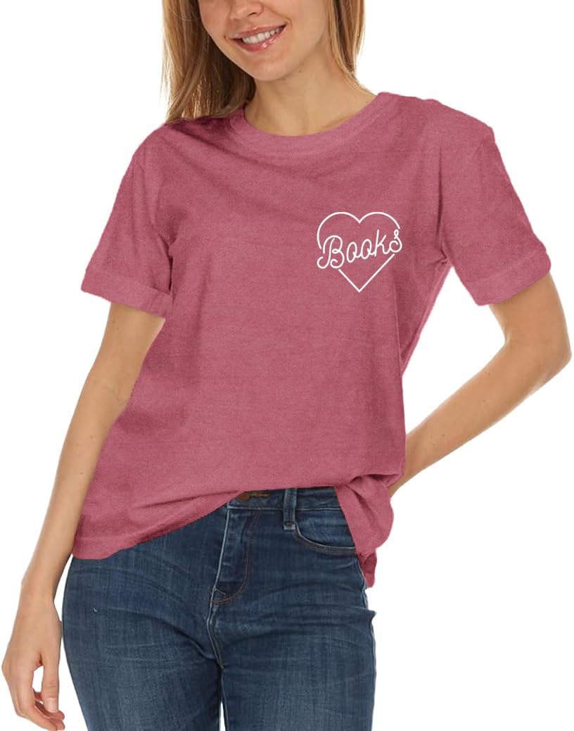 Book Shirts for Women Heart Bookworm Reading Lover T-Shirt Read Teacher Life Teach Tee Tops - Image 4
