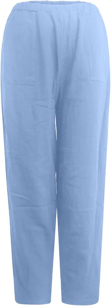 Pantalon Sarouel En Coton Et Lin Pour Femmes Taille Élastique