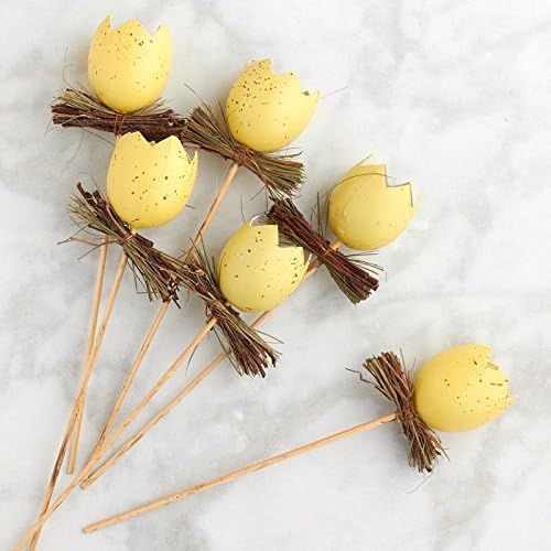 Factory Direct Craft Yellow Artificial Cracked Eggs and Twig Floral Picks for Spring and Easter Decor - 6 Picks (Yellow)