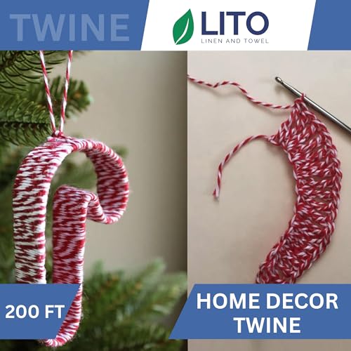 Image of 100% Cotton Twine Macrame Thread | Natural Cotton String for Cooking, Baking, Wrapping, Crafts, DIY Garden Decor & Gift Packaging (Red & White, 12PLY- 500 FEET- Pack of 1)