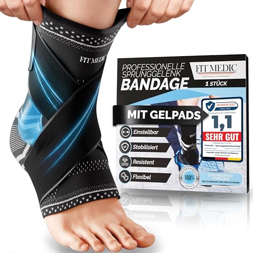 FIT MEDIC® Premium Sprunggelenkbandage mit Gel-Pad | Medizinische Fußbandage stützend & einstellbar | Unisex Knöchel-bandage für Sprunggelenk Sport&Alltag Achillessehne Knöchelschutz gegen Überlastung FIT MEDIC® Premium Sprunggelenkbandage mit Gel-Pad | Medizinische Fußbandage stützend & einstellbar | Unisex Knöchel-bandage für Sprunggelenk Sport&Alltag Achillessehne Knöchelschutz gegen Überlastung