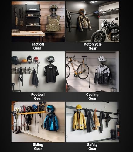 Image of OneTigris Motorcycle Helmet Holder Wall Mount, Tactical Gear Holder with Helmet Stand and Plate Carrier Hanger, Solid Wood Wall Rack Organizer & Display for Police, Football, Cycling Gear