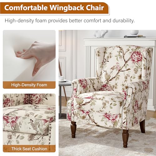 Sillón Floral Retráctil Beige con Patas de Madera miniatura 4