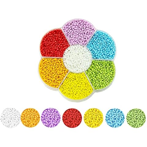 5250 Pcs 2mm Small Glass Seed Beads, 7 Color Small Pony Beads Seed Beads Round Mini Bracelet Beads for Kids DIY Crafting, Bracelets Making with Storage Box Cover