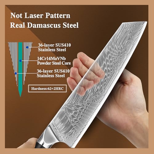 SANRENHUAL Kochmesser, 20 cm Damast Küchenmesser, ultrascharfes japanisches Kochmesser, professionelles Küchenmesser mit grünem G10-Griff, Damast-Kochmesser, Chef's Knives Black G10 Handle