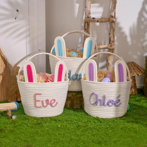 Cesta de Pascua personalizada con nombre, bolsa de regalo, cestas para regalos vacías, cesta de bebé con nombre personalizado, cesta de bebé personalizada (26 x 20 x 6 cm)