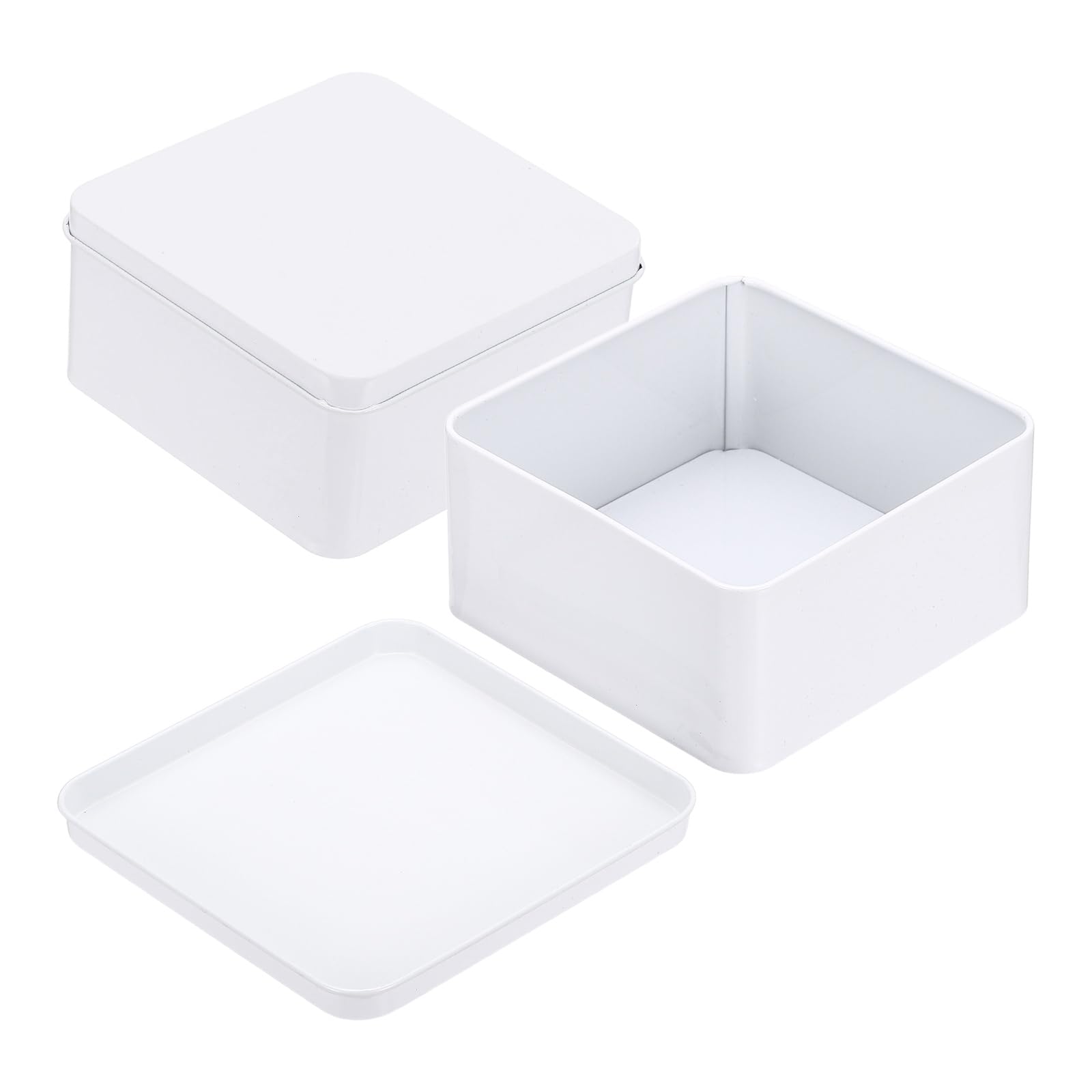 Boîte en métal carrée blanche (lot de 2) avec couvercle pour petit rangement