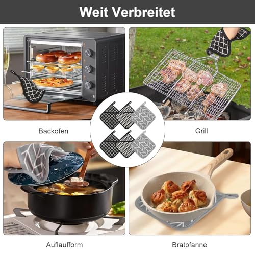 prota Topflappen mit Tasche, 6 Stück Topflappen Set Hitzebeständige Topflappen, Topflappen Aus Baumwolle Quadratischer Topflappen für Küche Kochen Backen