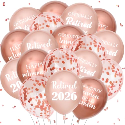 30pcs 2026 Happy Retirement Balloons for Women Rose Gold Retirement Decorations for 2026 Retirement Party Supplies Decor Resignation Party Men Coworker 12in Latex Confetti Round Indoor Outdoor