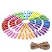 Z Zicome 100pcs Mini Colorful Natural Wooden Photo Paper Peg Pin Clothespin Craft Clips with Jute Twines