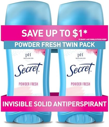 Secret Original Powder Fresh Scent Women's Invisible Solid Ph Balanced Antiperspirant & Deodorant Twin Pack 5.2 Oz