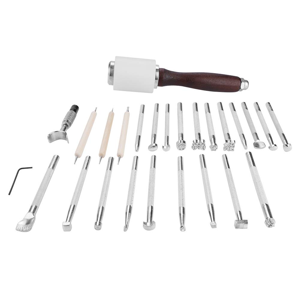 Eujgoov 25 Pcs Leather Working Tools,Leather Craft Stamping Tools Kit for Leathercraft Carving DIY Handmade Art