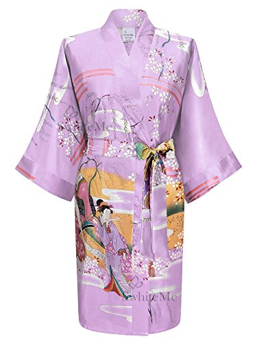 Swhiteme Women's Kimono Robe, Short, Without Pockets