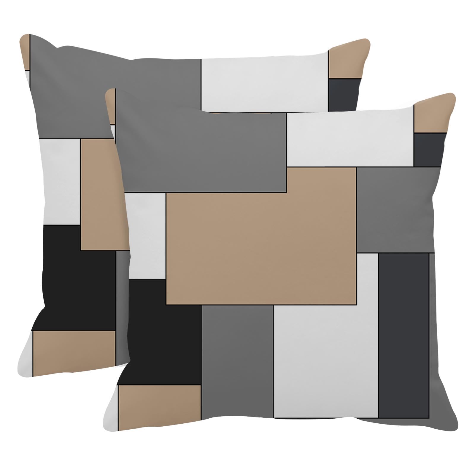 Emvency Set of 2 Brown Geometric Throw Pillow Cover Black Grey White Painting Abstract Checkered Design Decorative Pillow Case Modern Home Decor