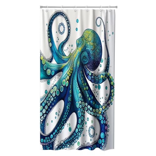 Final Friday Blue Octopus Small Shower Curtains Nautical