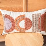 RinRinfam 1Pc Boho Tufted Lumbar Pillow Cover 12x 20, Minimalism Rustic Neutral Abstract Linen Pillo