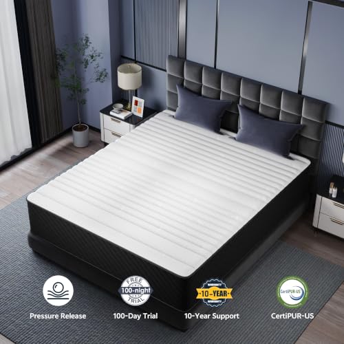 Image of Swbvs 14 Inch Queen Hybrid Mattress - Firm Memory Foam & Pocket Spring Bed in a Box, Cooling Gel, CertiPUR-US Certified