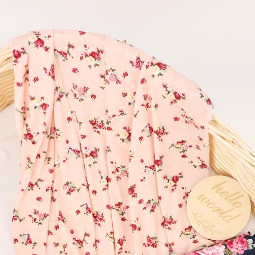 Image of DRESHOW BQUBO Baby Girl Newborn Floral Receiving Blankets with Bow Hat Headband Wooden Birth Announcement Card Set Newborn Baby Swaddling Hats Swaddle Blanket Toddler Warm Shower Gift