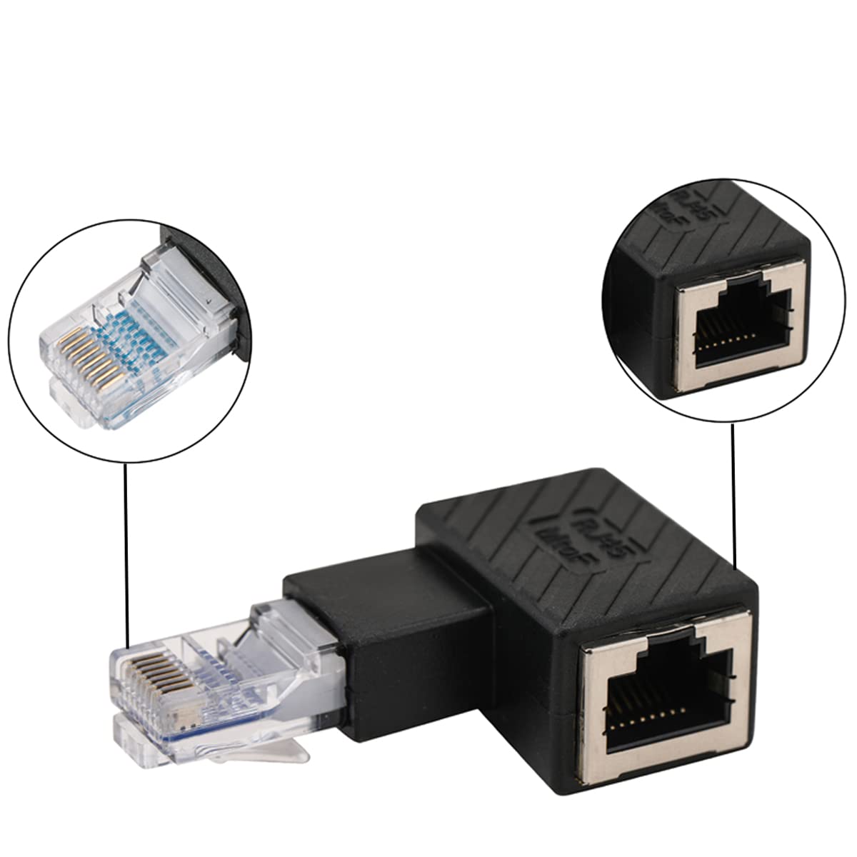 Greluma 2 Pz Adattatore Ethernet a 90 gradi, connettore LAN RJ45 ad angolo sinistro e destro, connettore di rete di estensione da maschio a femmina, per computer, laptop, router