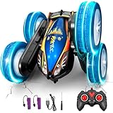 AlldGuo Remote Control Car for Kids Adults, 2026 RC Cars with LED Lights & Music, 4WD 360° Rotating Off-Road Vehicle, Dual Batteries, Double-Sided Stunt Toy Gift