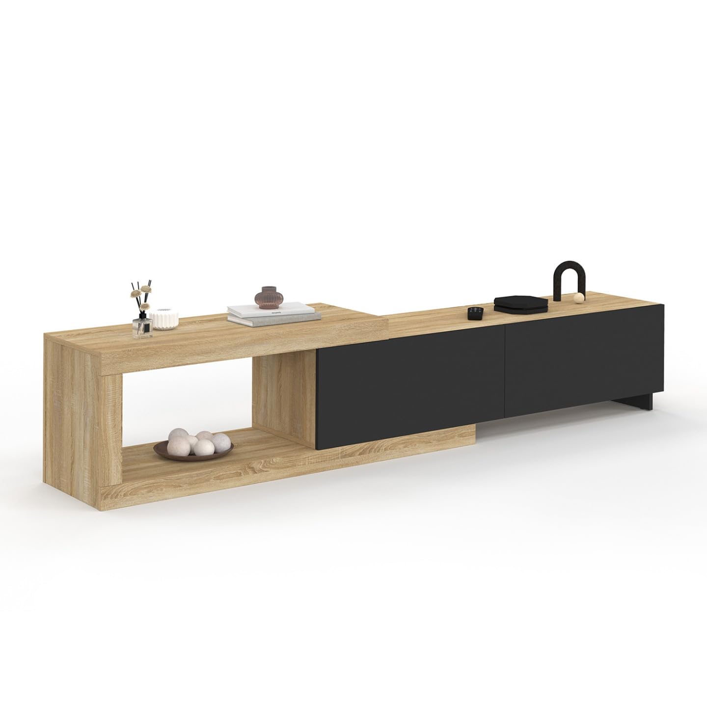Mobile TV EDHEN 110 Cm IDMarket – 2 Ante In Legno E Vimini Naturale, Maniglie Oro, Nicchie Portaoggetti, Stile Bohémien