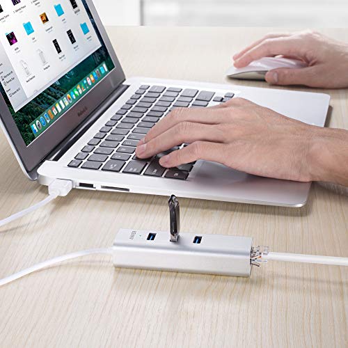 Anker HUB USB 3.0 Carcasa Unibody de Aluminio, 3 Puertos USB + 1 Puerto Gigabit Ethernet, Incluye Cable USB 3.0 de 40 cm (Puerto Ethernet con chipset RTL8153 + Puertos USB con chipset VL812)