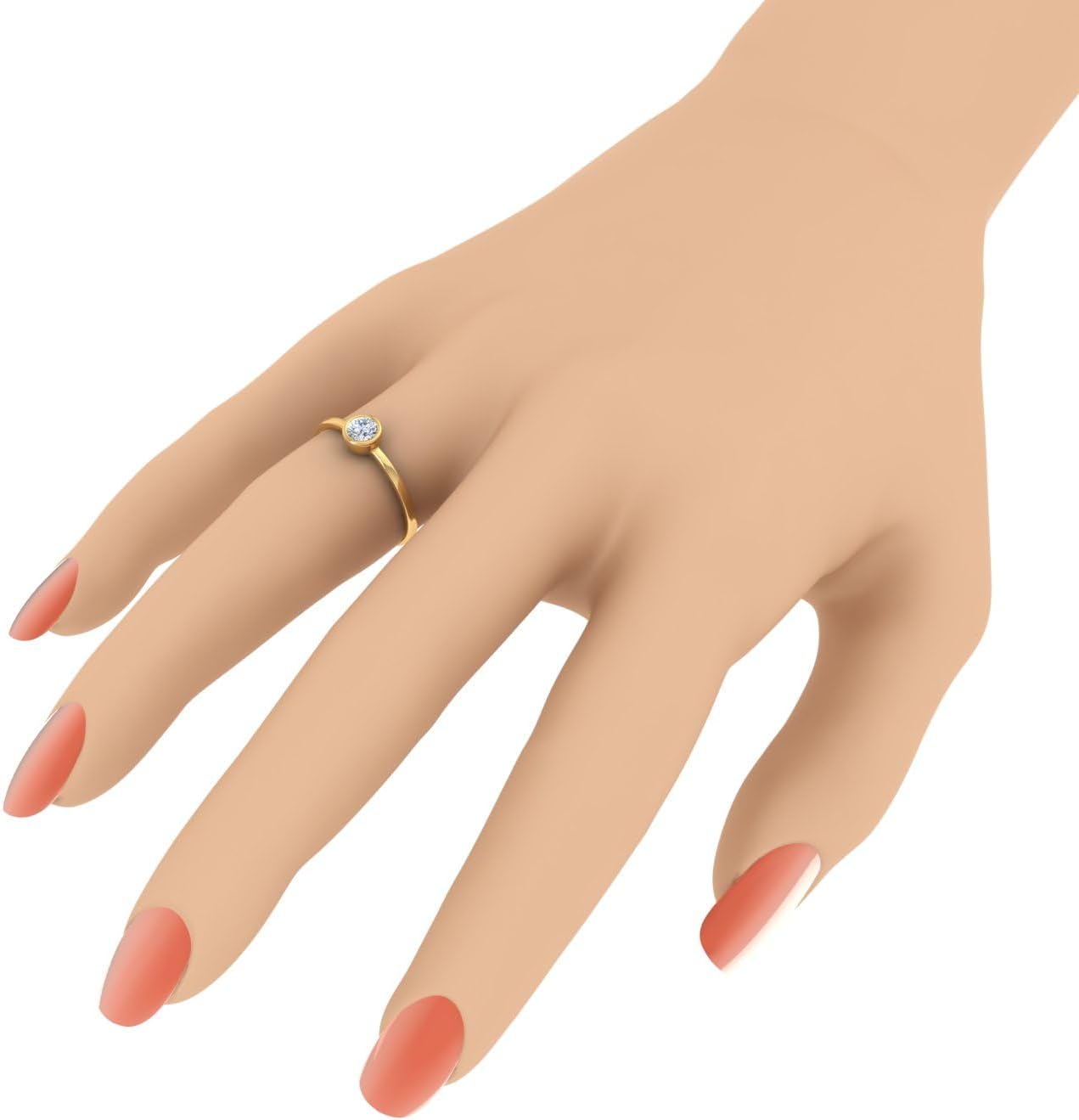 1/4 Carat Bezel Set Diamond Solitaire Engagement Ring Band in 14K Gold