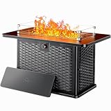 Ciays 43-Inch Rectangular Propane Fire Pit with 60,000 BTU Output, Fire Pit Table Premium Gas for Outside Patio with 304 Stainless Steel H-Burner, Glass Stones, and Wind Guard,Black