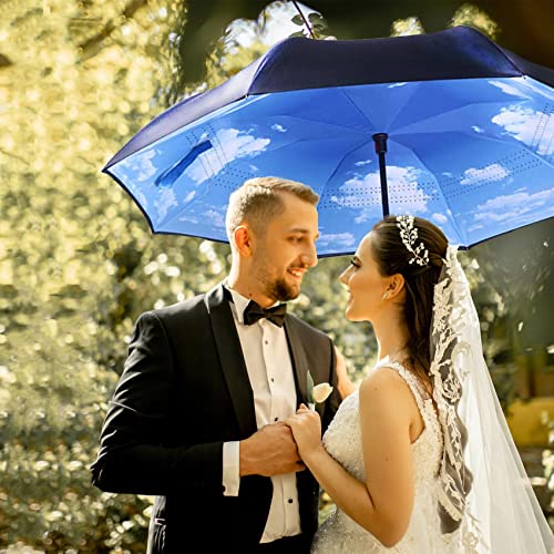 Image of MRTLLOA Double Layer Inverted Umbrella with C-Shaped Handle, Anti-UV Waterproof Windproof Straight Umbrella for Car Rain Outdoor Use