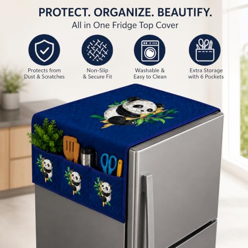 Image of Refrigerator Top Cover for Single Door & Double Door 165-225 Litre | Washable, Anti-Slip Protective Velvet Fabric Fridge Top Cover with 6 Storage Pockets, Extra Storage Space 101 x 55 cm