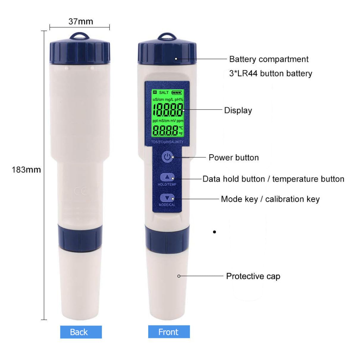 Ipetboom Tester Digitale Portatile per Acqua Salata ad Alta Precisione Display Retroilluminato e Corpo in Plastica, per Acquari Marini e Contesti Acquatici