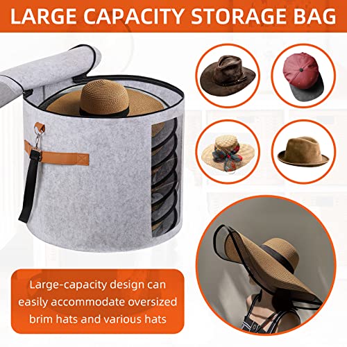 Ohiyoo Large Hat Boxes For Wide Brim, Large Hat Storage Box 19" D X 17" H, Hat Boxes For Women Storage Large Round Men Hat Box, Foldable Felt Stuffed Animal Toy Storage Bin With Lid (Light Gray) #TOP4